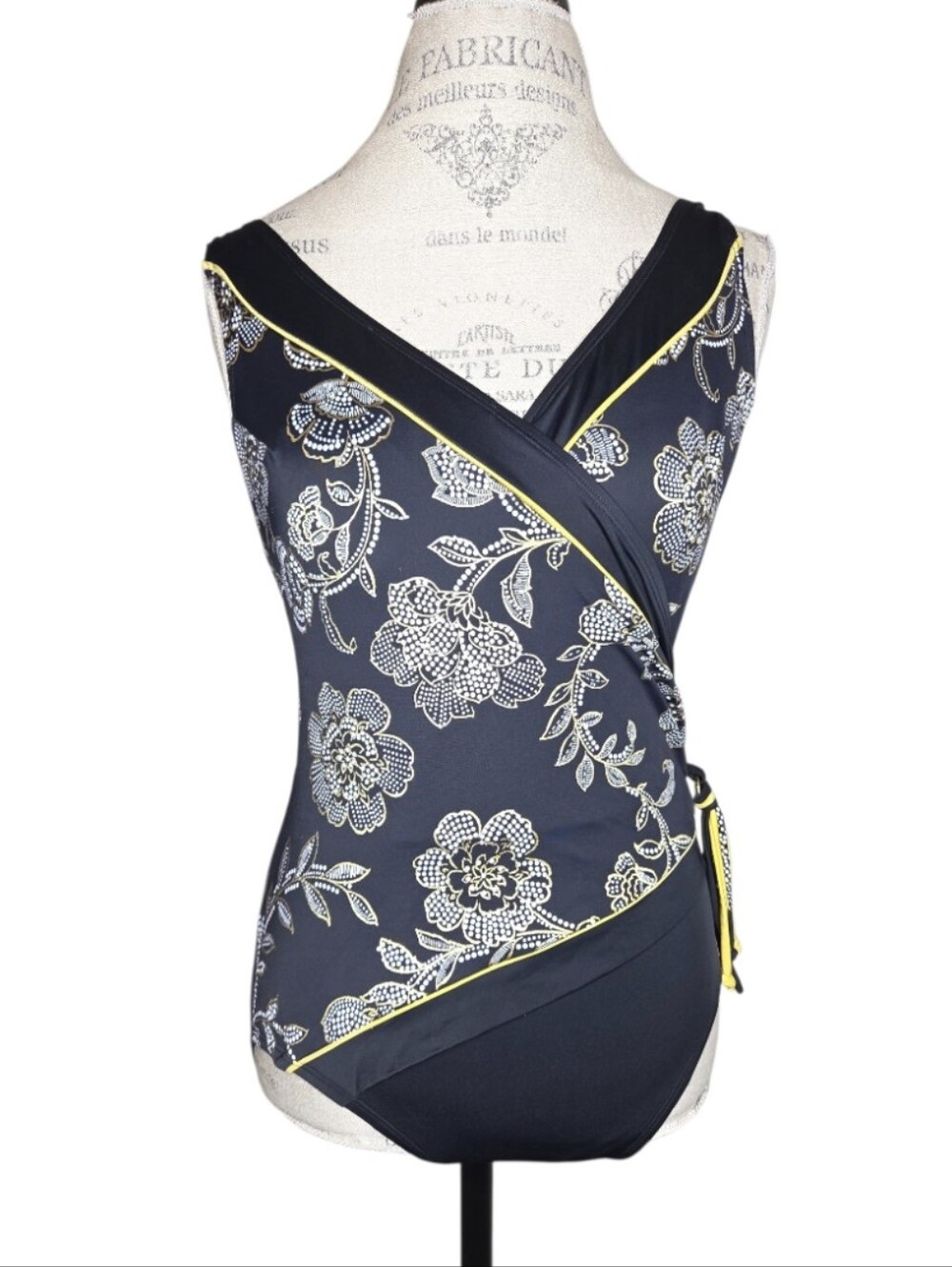 Longitude Surplice Soft Cup Long Torso Tassel Trim One Piece Swimsuit 8 NWOT